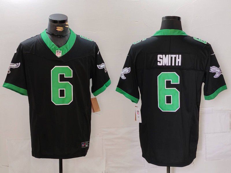 Men Philadelphia Eagles #6 Smith Black three generations Throwback 2024 Nike Limited NFL Jersey style 1